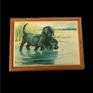 VTG Kimberly Graphic Art Tile Black Labrador Retrievers Wood Trinket Jewelry Box